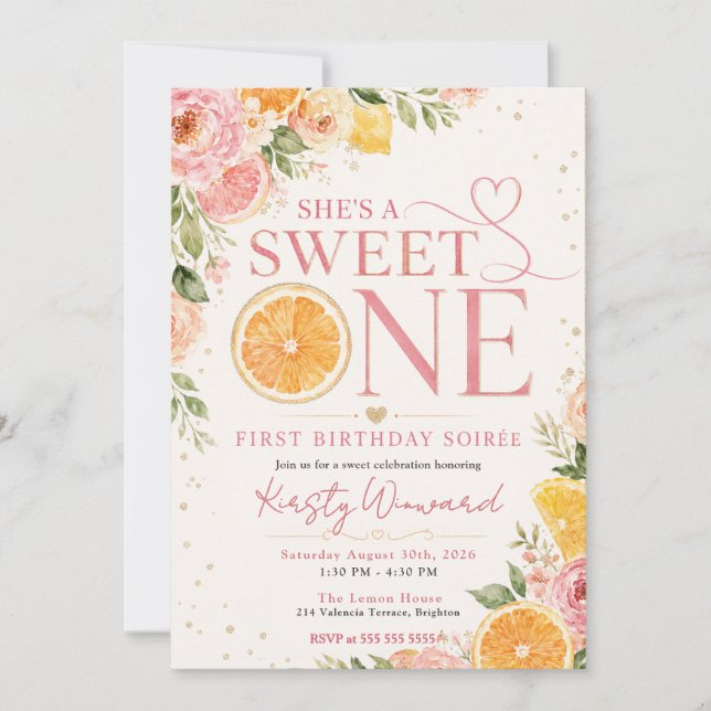 Invitación Brunch del primer cumpleaños de Sweet One (Anverso)