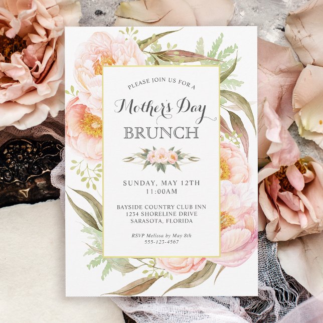 Invitación Brunch Día de la Madre de los pueblos rosados flor (Available in both printed and digital download formats.)
