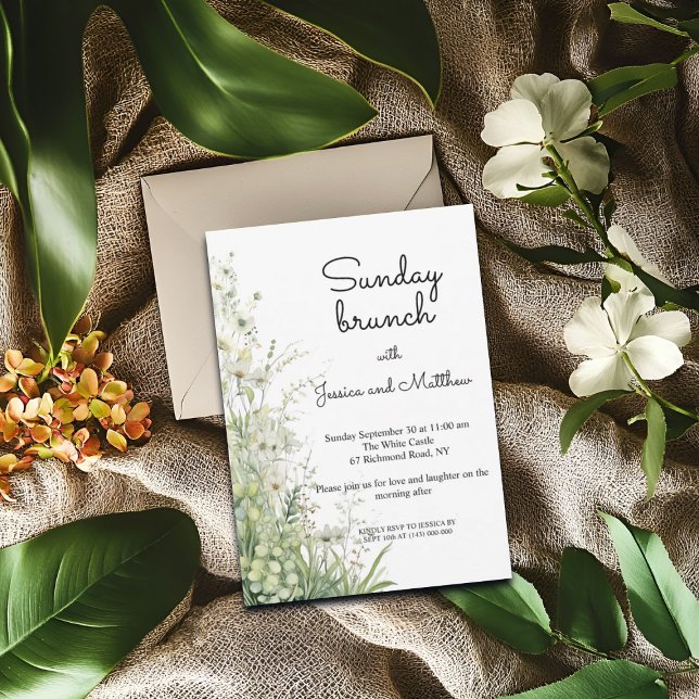 Invitación brunch dominical Boda de flores verdes Dusty Sage (Subido por el creador)