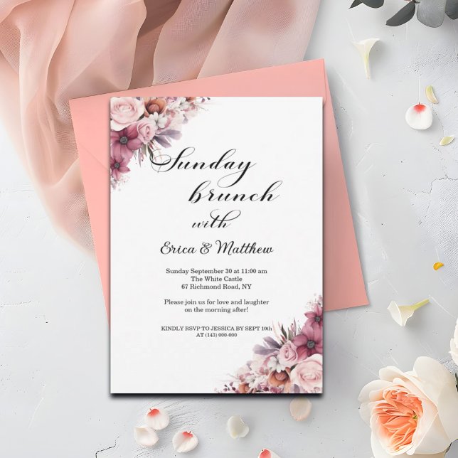 Invitación brunch dominical Dusty Pink Boho Floral Boda (Subido por el creador)