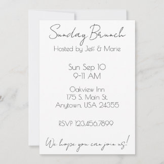 Invitación Brunch dominical minimalista negro y blanco