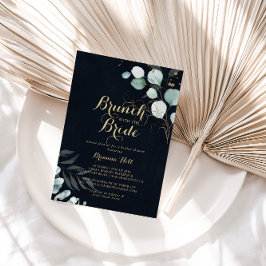 Invitación Brunch dorado floral con ducha Blue Bride