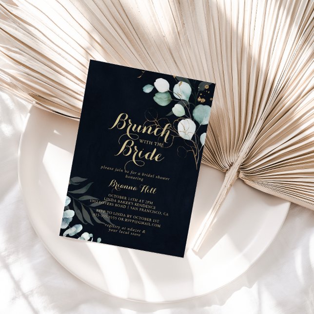 Invitación Brunch dorado floral con ducha Blue Bride (Subido por el creador)