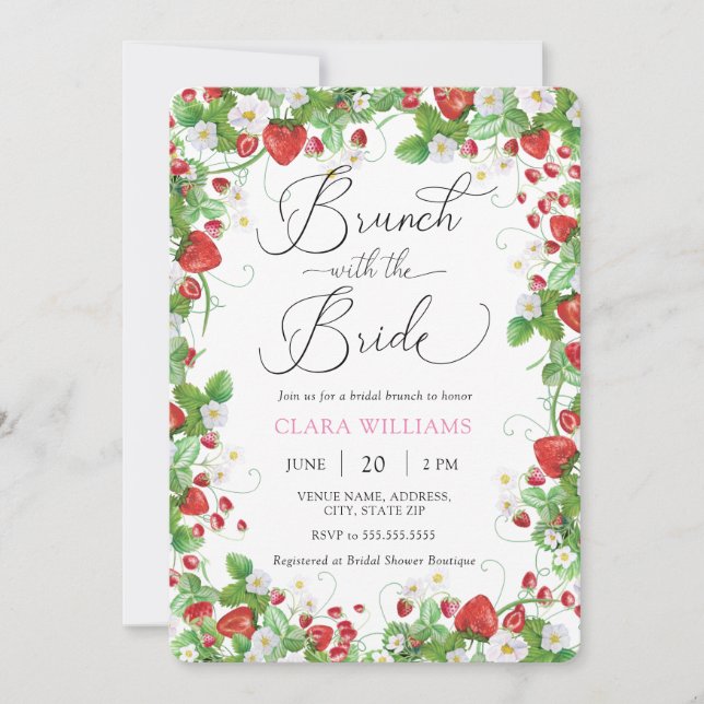 Invitación Brunch dulce de Berry con ducha novia (Anverso)