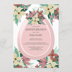 Invitación Brunch Egg Hunt Ilustracion Floral Rosa Pascua