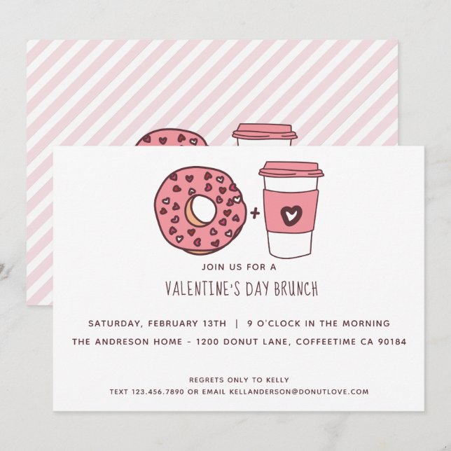 Invitación Brunch El día de San Valentín de café y donut lind (Anverso / Reverso)
