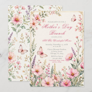 Invitación Brunch Elegante de la Madre con Mariposa Floral