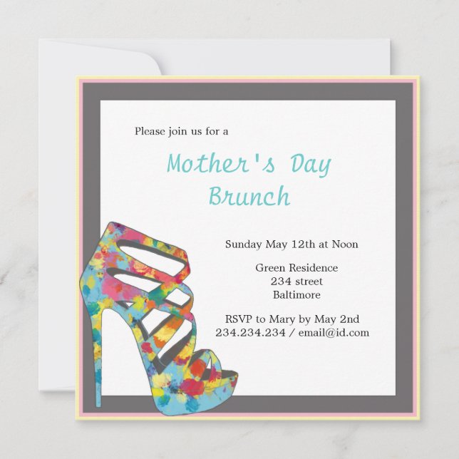 Invitación Brunch elegante del Día de la Madre del tacón alto (Anverso)