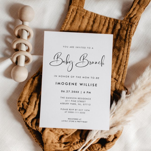 Invitación Brunch elegante y moderno negro y blanco para bebé (Subido por el creador)