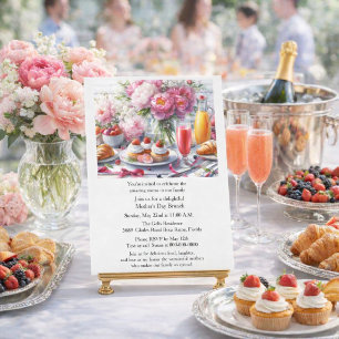 Invitación Brunch Familiar del Día de la Madre con Peonía Ros