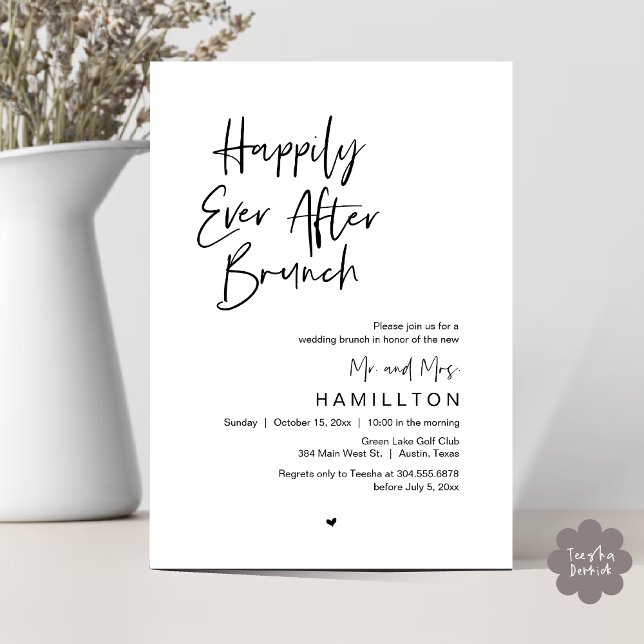 Invitación Brunch Felices para Siempre la Mañana Después (Happily Ever After Brunch The Morning After Invitation Card PDF Newlyweds in Black White)