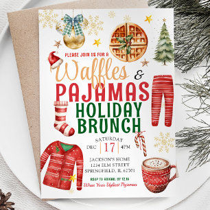 Invitación Brunch feriado de gofre y pijamas navidades