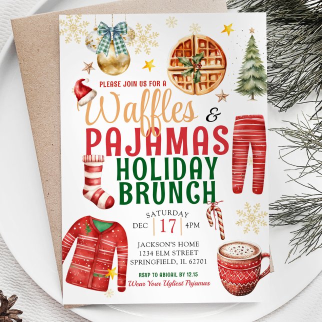 Invitación Brunch feriado de gofre y pijamas navidades (Subido por el creador)
