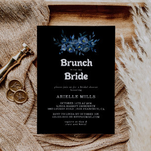 Invitación Brunch Floral Azul Real con la Despedida de Solter