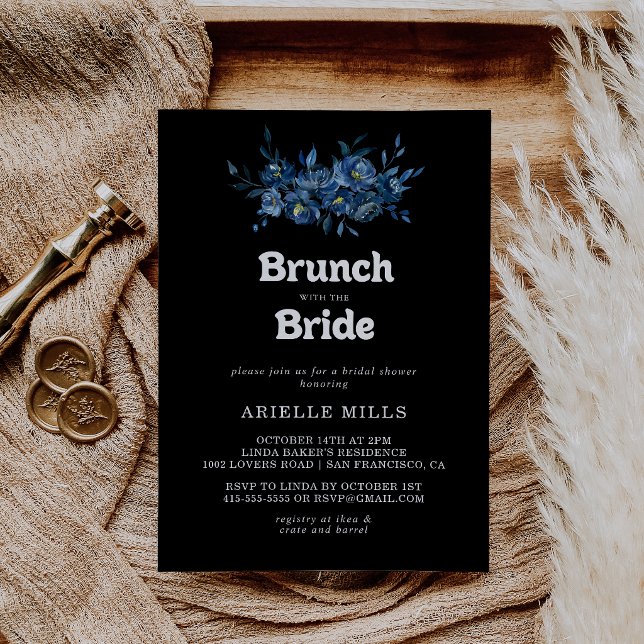 Invitación Brunch Floral Azul Real con la Despedida de Solter (Subido por el creador)