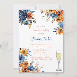 Invitación Brunch floral azul y Naranja