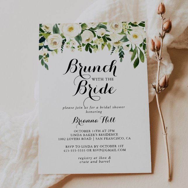 Invitación Brunch floral blanco verde con ducha de novia (Subido por el creador)
