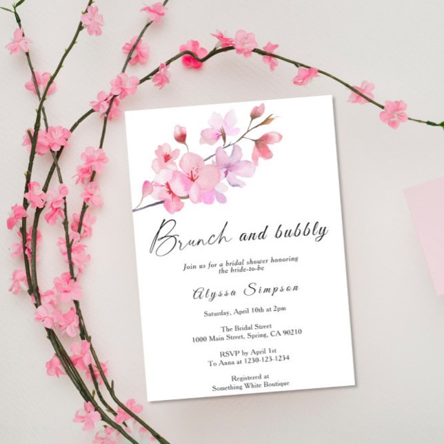 Invitación Brunch floral con flores y burbujas de cerezo (Subido por el creador)