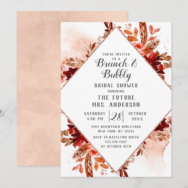 Invitación Brunch floral de belleza rústica y ducha bucal (Anverso / Reverso)