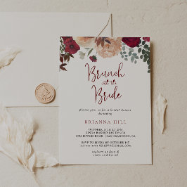 Invitación Brunch floral de Borgoña con ducha de novia