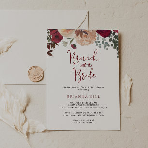 Invitación Brunch floral de Borgoña con ducha de novia