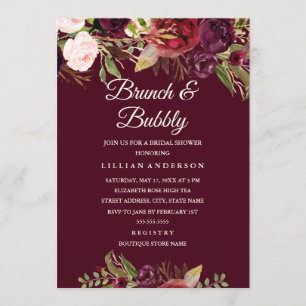 Invitación Brunch floral de Borgoña y ducha nupcial
