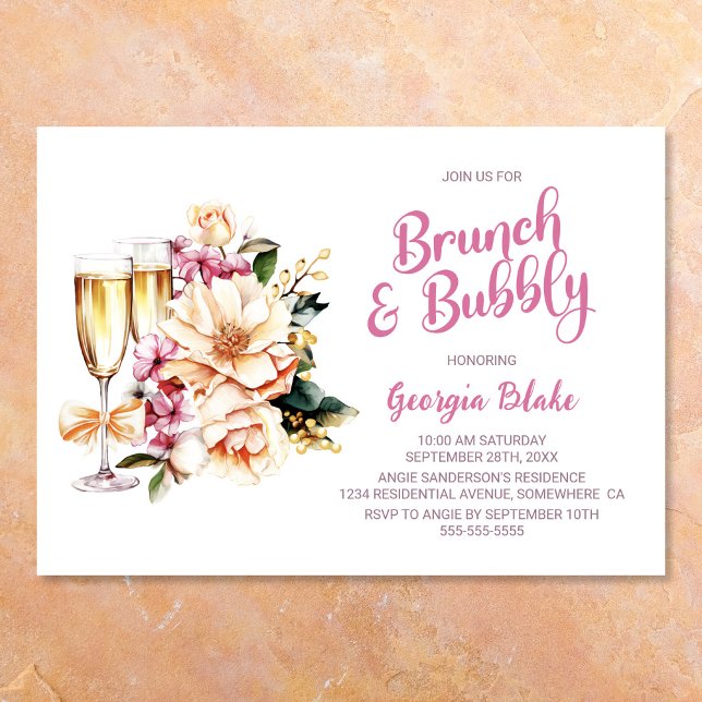 Invitación Brunch floral de champán y burbuja (Subido por el creador)