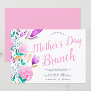 Invitación Brunch floral de la madre del día color de agua ro