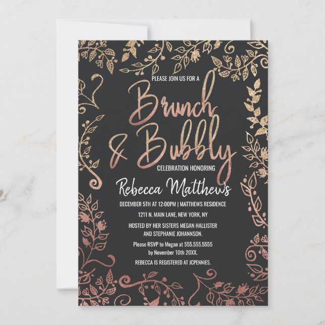 Invitación Brunch floral de Ombre del purpurina del oro del (Anverso)