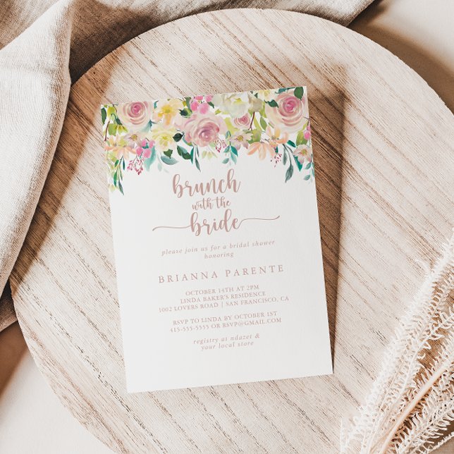 Invitación Brunch floral de oro Rosa con ducha de novia (Subido por el creador)