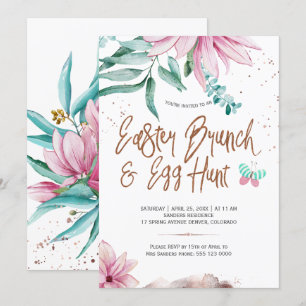 Invitación Brunch floral de Pascua y magnolia de caza de huev