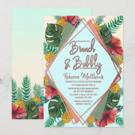 Invitación Brunch floral de piña tropical de verano y burbuja