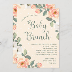 Invitación Brunch floral del bebé del melocotón bonito el  
