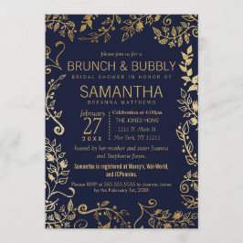 Invitación Brunch floral del oro elegante de los azules