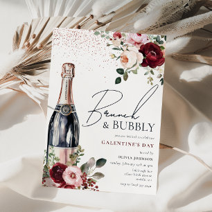 Invitación Brunch Floral Elegante y Galentines Burbujeantes