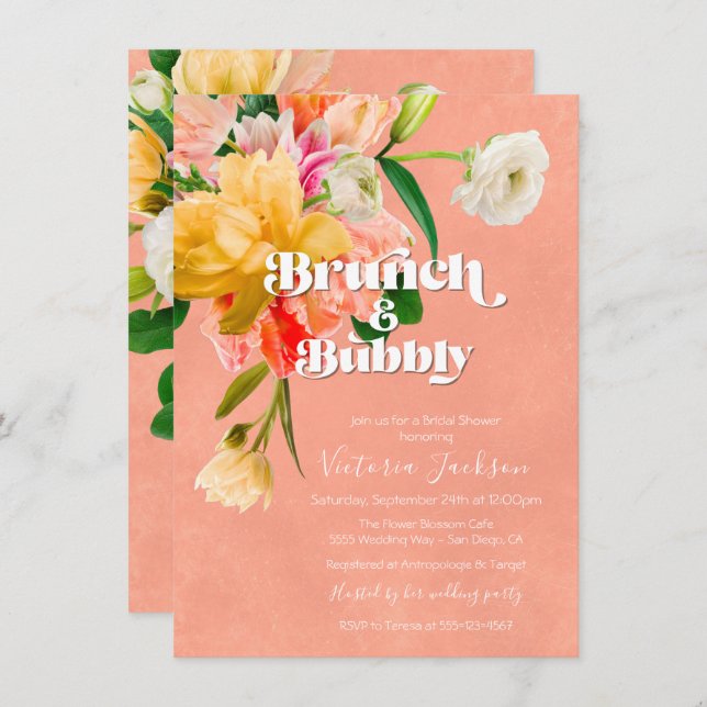 Invitación Brunch floral en flor de audaz y brillante (Anverso / Reverso)