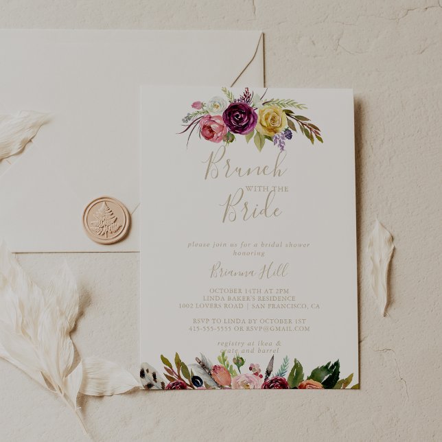 Invitación Brunch floral Gold Boho con ducha de novias (Subido por el creador)