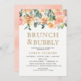Invitación Brunch floral Gold Peach y ducha Bubbly