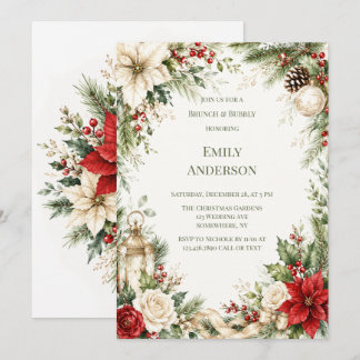 Invitación Brunch floral navideño elegante y burbujeante