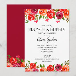 Invitación Brunch Floral Rojo Bubbly Bridal Shower
