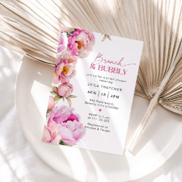 Invitación Brunch floral rosa brillante y novia burbujeante