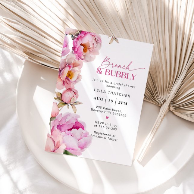 Invitación Brunch floral rosa brillante y novia burbujeante (Subido por el creador)