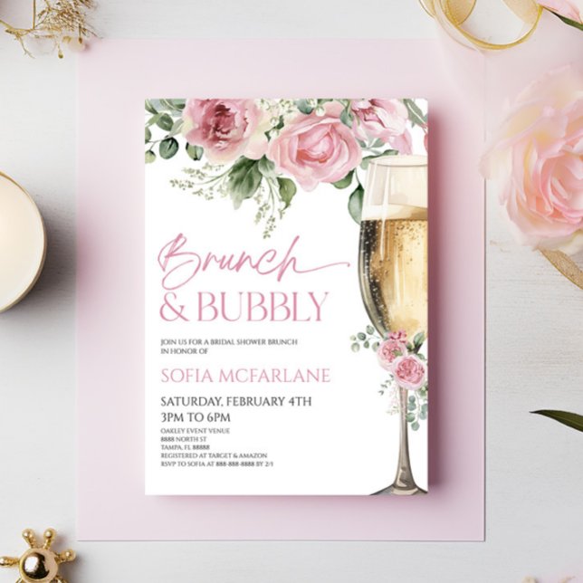 Invitación Brunch floral rosado y brunch con ducha de novia b (Subido por el creador)