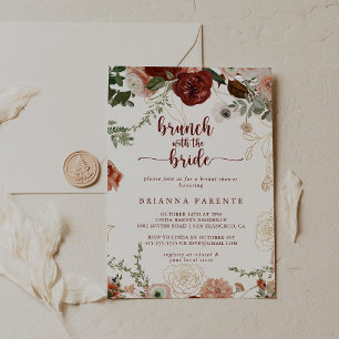 Invitación Brunch floral Rústico de oro con ducha de novia