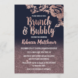 Invitación Brunch floral subió azules marinos del purpurina