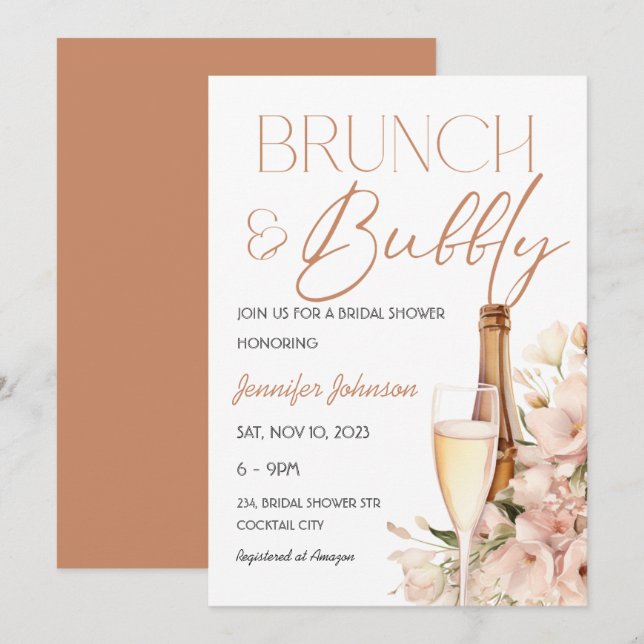 Invitación Brunch floral y ducha espumosa de champán (Anverso / Reverso)