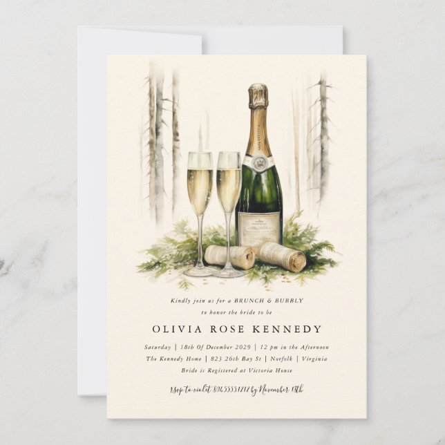 Invitación Brunch forestal encantado y ducha de novia burbuje (Anverso)