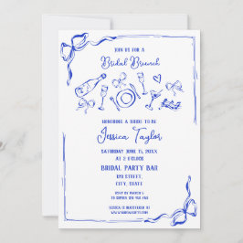 Invitación Brunch francés de novia azul dibujado a mano