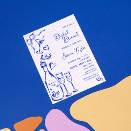 Invitación Brunch francés de novia azul dibujado a mano