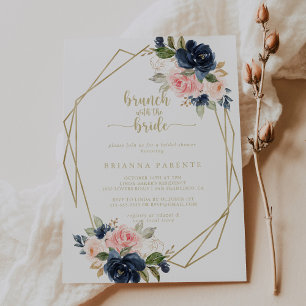 Invitación Brunch geométrico de oro con ducha de novia